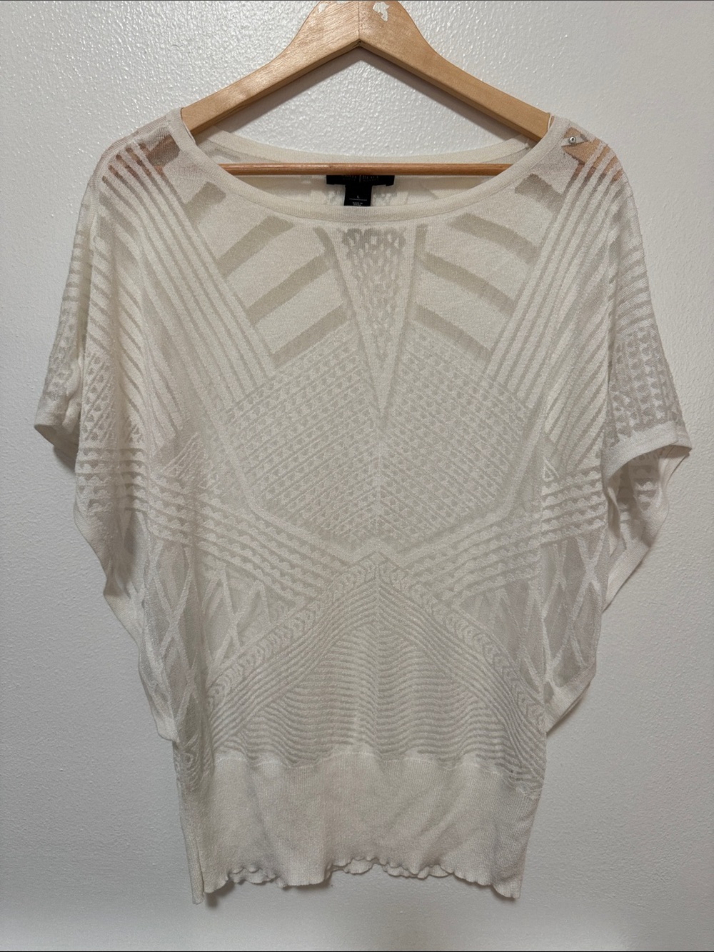White House Black Market Ivory Openwork Short Sleeve Knit Top